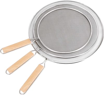 Set van 3 Spatschermen voor Pannen – Roestvrij Staal Anti-Spat Deksel met Handgreep – Oliebestendig en Multifunctioneel voor Kookpannen (Ø 21/25/29 cm)