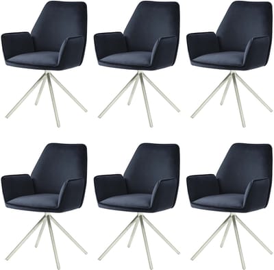 Set van 6 eetkamerstoelen MCW-G67, keukenstoel armleuning, draaibare auto positie, fluweel MVG ~ antraciet-blauw, roestvrij staal