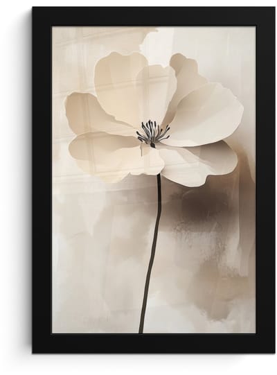 Poster in lijst - Fotolijst 20x30 cm - Posters - Bloem - Beige - Verf - Schaduw - Posterlijst zwart - Decoratie - Wanddecoratie woonkamer - Muurdecoratie slaapkamer