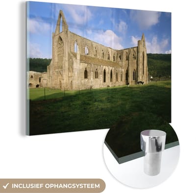 ® Glasschilderij 180x120 cm - Schilderij acrylglas - Zijaanzicht van de Tintern Abbey in Wales - Foto op glas - Muurdecoratie woonkamer - Wanddecoratie slaapkamer - Schilderijen