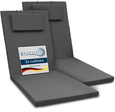 Beautissu 2x Kussen voor Ligstoel 200x60x5 cm Loft RL - Ligkussen UV-bestendige Ligstoelenkussen met Ritssluiting - Tuinmeubels Bekleding Grafiet Grijs