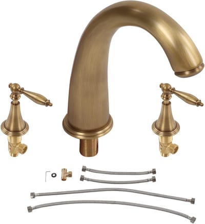 Vintage Dubbele Handgreep Mengkraan voor Wastafel - Koper Koud en Warm Water - Bronzen Afwerking en Retro Design