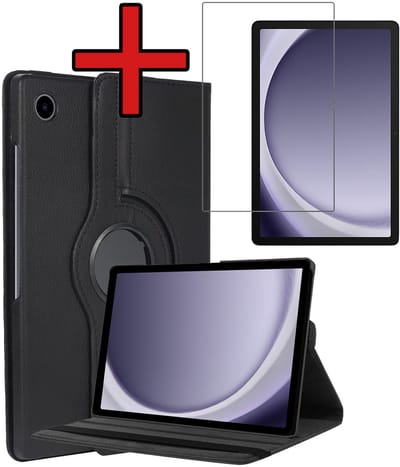 Hoesje - Geschikt voor Samsung Galaxy Tab A11 / A9 - Met Screenprotector - 360 Graden Hoes - Draaibare Hard Cover Case - Tablethoes Draaibaar - Zwart