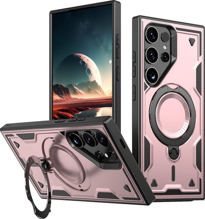 Magsafe Hoesje Geschikt voor Samsung Galaxy S25 Ultra Hoesje Rose Goud - Armor Hoesje met Met Draaibare Ring Houder