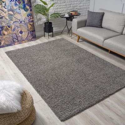 Loca Shaggy Vloerkleed – Modern Uni Effen – Grijs Hoogpolig & Zacht- 240x340 CM