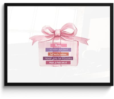 Poster in lijst - Fotolijst 70x50 cm - Posters - Cadeau - Strik - Tekst - Roze - Posterlijst zwart - Decoratie - Wanddecoratie woonkamer - Muurdecoratie slaapkamer