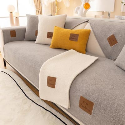 Winterwollen fleece bankhoes pluche kussens dikker warm antislip bankhoes effen kleur woonkamer bank beschermhoes 45x45 pillowcase 1pc grijs