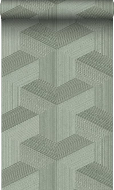 Origin Wallcoverings behang grafisch 3D motief vergrijsd groen - 53 cm x 10.05 m - 347951