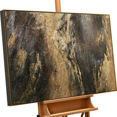 Canvas schilderij landschapsformaat handgeschilderd reflecties III abstract – YS-Art Gallery – Mysterieuze wanddecoratie voor woonkamer – Modern schilderij voor hal en kantoor