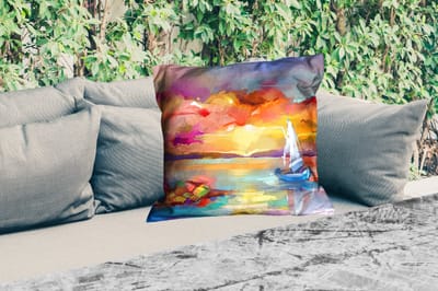 Sierkussen Buiten - Schilderij - Olieverf - Boot - Kleuren - 60x60 cm - Weerbestendig