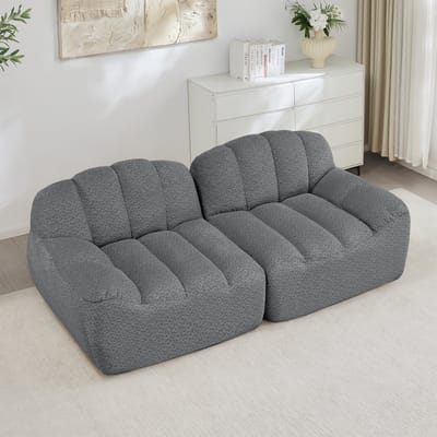 MODENUIT Hoekbank 2-Zits - Modulair Met Ottoman En Diepe Zitting - Voor Woonkamer En Appartement - Fleece Grijs