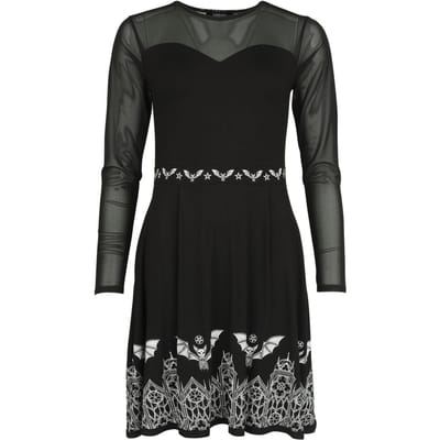 Gothicana by EMP - Gothic Mini-jurk - Mesh Dress with Bats - S tot L - voor Vrouwen - zwart