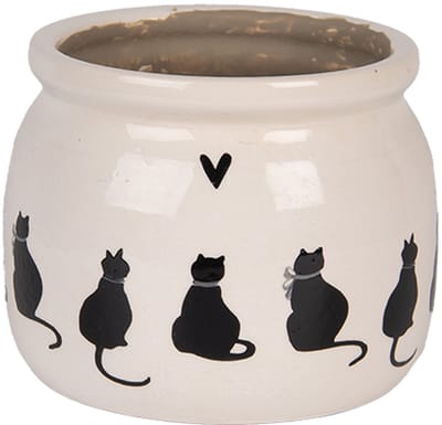 Keramiek Bloempot voor Binnen – Zwarte Katten – Rustieke Pot – Ø 12 cm – Kattenmotief