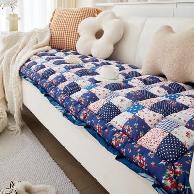 Coussin de canapé épais en coton style pastoral rétro, tapis matelassé à carreaux, housse de canapé pour salon, coussin de canapé antidérapant, tapis tatami 70x70cm 1pcs