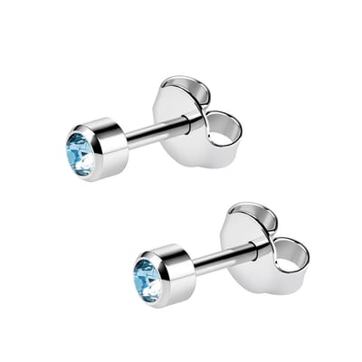 Caflon 4mm stalen oorknopjes voor oorschieter hypoallergeen steriel verpakt zilverkleurig met licht blauwe steen geboortesteen maart