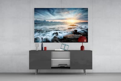 Glasschilderij - Zonsondergang - Landschappen Schilderij - Wall Art - Uv-Print - 90x60x0.4 cm