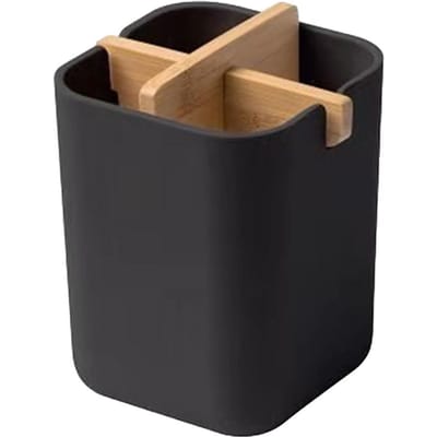 Porte-brosse à dents entièrement en bambou, naturellement écologique, porte-brosse à dents, pot antibactérien pour salle de bain, gobelet compact pour brosse à dents noir