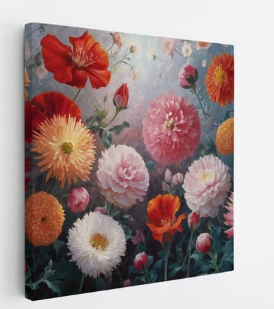 Saammp Canvas Schilderij - Kleurrijke Bloemenmix - Levendig en Natuurlijk - 20x20 - Foto op canvas - Wanddecoratie - Muurdecoratie Woonkamer - Kantoor Decoratie