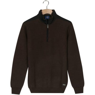 Baileys Trui Uni Color Half Zip Fine Structure Dark Brown / male