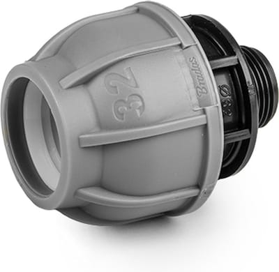 Bradas PN10 koppeling – 32 mm naar 19 mm (3/4") mannelijke schroefdraad – Voor PE-leidingen – Tyleenslang – Verloopkoppeling – Drukbestendig