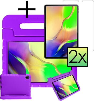 Hoes - Geschikt voor Samsung Galaxy Tab A 10.1 (2019) - Met 2x Screenprotector - Kinderhoes Shockproof Bumper - Kidsproof Case - Tablet Hoesje - Kinder Cover - Paars