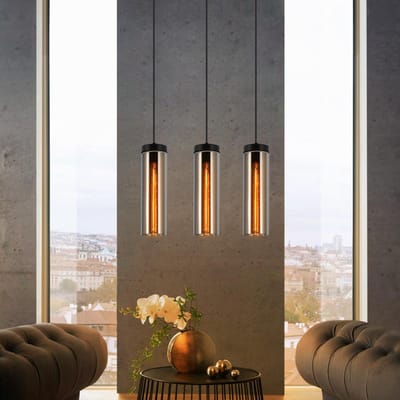 Glitzerlife - Hanglampen - Vintage Retro - 3xE27 - Höhenverstellbar - Glas en Metaal - Ø46cm - Rauchgrau - Eetkamer Keuken Wohnzimmer