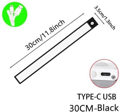 TLVX LED Lamp met Beweging Sensor Oplaadbaar / Draadloos / 5V / USB / Accu / 30CM / 58 LED’s / Dimbaar / Kastverlichting / Keuken lamp/ Instelbare Licht Kleur / Smart LED verlichting / Magnetische plakstrips / Light Motion Sensor / Zwart Frame