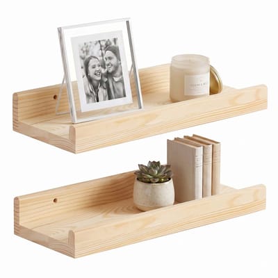 Springos Wandplank - Boekenplank - Ophangbaar - Kruidenplank- Naturel - Grenenhout - 10 Kg - 30 cm - 2 Stuks