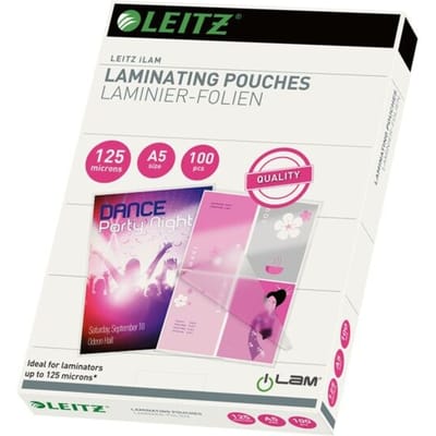Lamineerhoezen Leitz iLAM 33807, A5 staand & liggend formaat, dikte 125 µm, L 222 x B 160 mm, PET, kleurloos, 100 stuks
