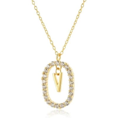 925 Sterling Zilver Goud 26 Letters A -Z Alfabet Initiaal Lange Ketting Ovale Vormen Luxe Sieraden Kristal Zirkonia Choker beige