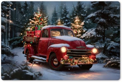 Placemats 45x30 cm - Placemat kunststof - 1 stuk - Kersttruck - Sneeuwbos - Rood - Borden onderleggers - Decoratie voor op tafel - Keuken tafeldecoratie accessoires - Vinyl onderlegger - Tafelversiering