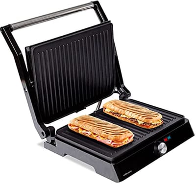 Mellerware ES9680050L - Lekker! 2200 W elektrische grill, antiaanbaklaag, LED-temperatuurregeling, 180º opening, aanpasbare platen, groot oppervlak, 29 × 46 cm, roestvrijstalen grill, PFOA-vrij, meerkleuren
