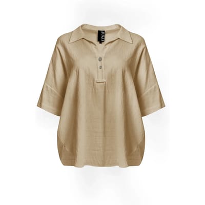 Dameslinnenmix shirt met afgeronde zoom Mat Fashion