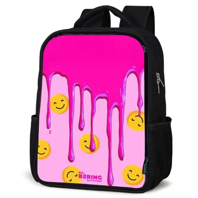 NoBoringSuitcases.com® - Rugzak zwart - Schooltas jongen & meisje - Smiley’s onder roze verf - Rugtas voor school - Boekentas kind - Schoolrugzak - Kinderrugzak