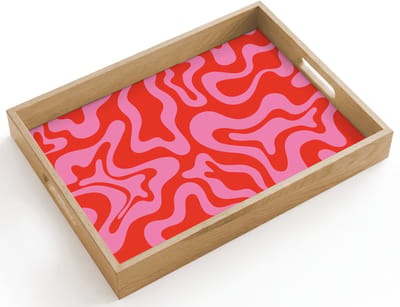 Dienblad hout 40x30 cm - Schootdienblad - Abstract - Patroon - Rood - Roze - Minimalistisch - Borrelplank rechthoek - Plateau dienbladen