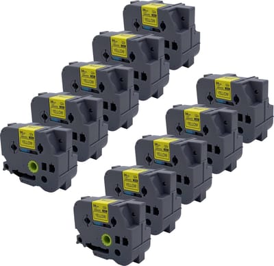 DULA Brother Compatible label tape- Tze-661 - 10 cassettes - Brother P-Touch - Zwart op geel - 36mm x 8m