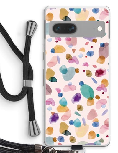 Case Company® - Hoesje met koord geschikt voor Google Pixel 7 hoesje met Koord - Terrazzo Memphis - Telefoonhoesje met Zwart Koord - Bescherming aan alle Kanten en Over de Schermrand