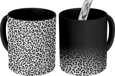 Magische Mok - Foto op Warmte Mokken - Koffiemok - Design - Panterprint - Zwart - Wit - Patronen - Magic Mok - Beker - 350 ML - Theemok