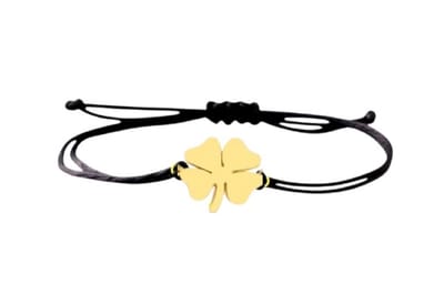 Geluksarmband - geluksbrenger - klavertje vier armband - zwart touw goudkleurig 1 stuks