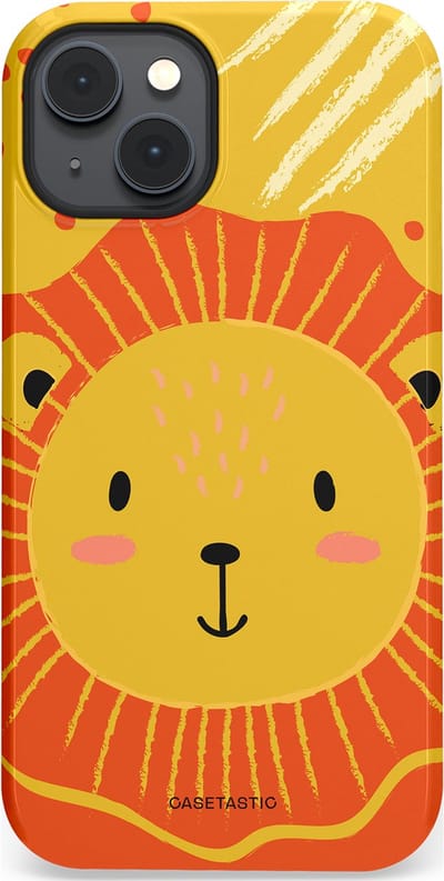 Casetastic hoesje geschikt voor Apple iPhone 14 Plus - MagSafe - Dubbellaagse bescherming - Vrolijke leeuw - Fashion Case - Goud Rood Oranje