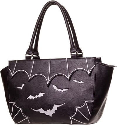 Banned - Gothic Handtas met Vleermuizen zwart/wit - kunstleer - (bxhxd) ca. 38cm x 27cm x 11cm
