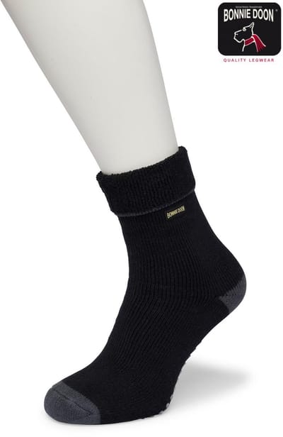 Bonnie Doon Huissokken met Anti-Slip voor Heren Zwart maat 40/46 - Warme Slofsokken - Badstof Binnenzijde - Zeer Zachte Winter Sokken - Thuis Sokken - Home Socks - Niet knellend - Gladde naden - Katoen - Black - BP212106.101