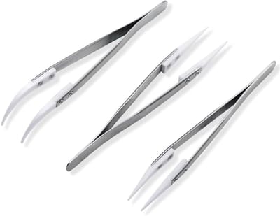 Keramische pincetten set - Precisie gereedschap - Elektronica reparatie - Hittebestendig antistatisch - 3 stuks - Zilver