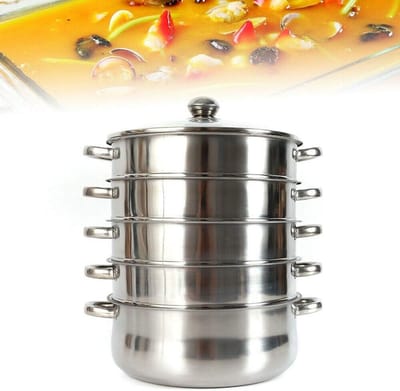 Stoompan RVS - Mantykoker Stomer - Gezond Koken - Vijflaags Ontwerp - 26 cm - Zilverkleurig
