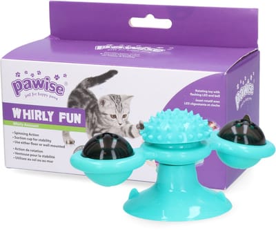 Pawise Twirly Whirly - Kattenspeeltje - Roterend kattenspeelgoed - Met belletje en LED lampje - Inclusief batterijen - Blauw
