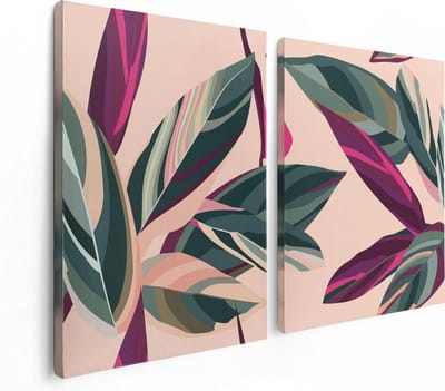 Artaza Canvas Schilderij Tweeluik Bloem Bladeren - Bloemen - Abstract - 120x80 - Foto Op Canvas - Canvas Print