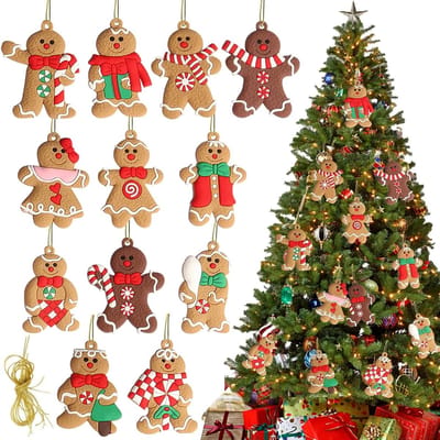 12 Stuks Versieringen van Peperkoekmannetjes voor Kerstboom, Feestelijke Decoraties voor Thuis en Kinderen, Kerstversiering Set
