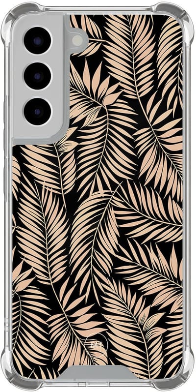 Hoesje (shockproof) geschikt voor Samsung Galaxy S22 - Palm silhouette - Extra sterke case - TPU/polycarbonaat - Natuur - Zwart, Bruin, Transparant