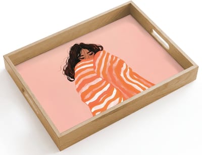 Dienblad hout 40x30 cm - Schootdienblad - Meisje - Deken - Gestreept - Oranje - Borrelplank rechthoek - Plateau dienbladen