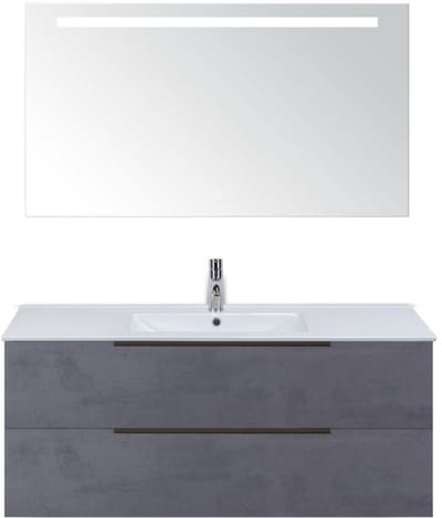 Seville Badmeubelset 120 cm - 2 Laden Beton Antra Edge - Wastafel Enjoy Enkel met Sence Spiegel